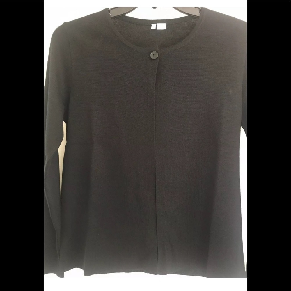Blk L 44 Designer Wool Jackie O style Cardigan New